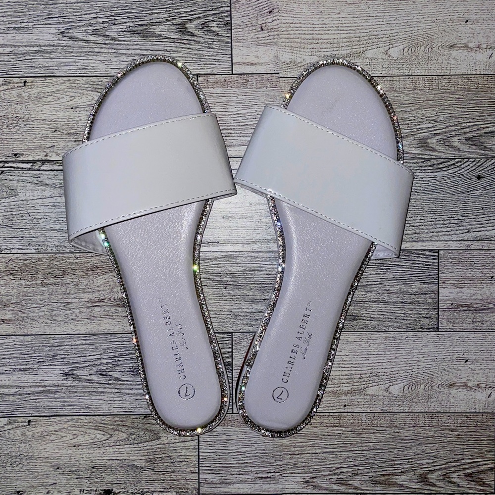 White rhinestone slides size 7